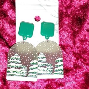 Green and Silver Snowy Tree Earrings